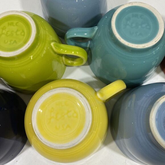 Vintage Homer Laughlin Fiestaware Teacup Mug Lot 8 Blue Teal Orange Lime Green - Picture 7 of 9